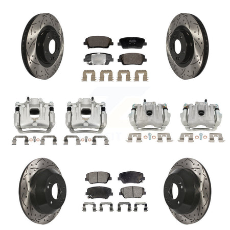 Front Rear Disc Brake Coated Caliper Drilled Slot Rotor Semi-Metallic Pad Kit (10Pc) For KCD-100675P