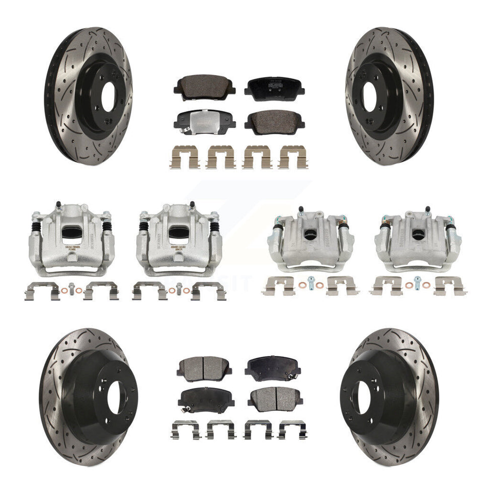 Front Rear Disc Brake Coated Caliper Drilled Slot Rotor Semi-Metallic Pad Kit (10Pc) For KCD-100675P