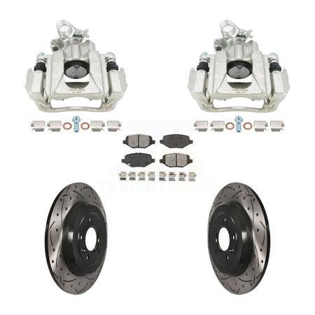 Rear Disc Brake Coated Caliper Drill Slot Rotors Semi-Metallic Pad Kit For Ford Explorer KCD-100675S
