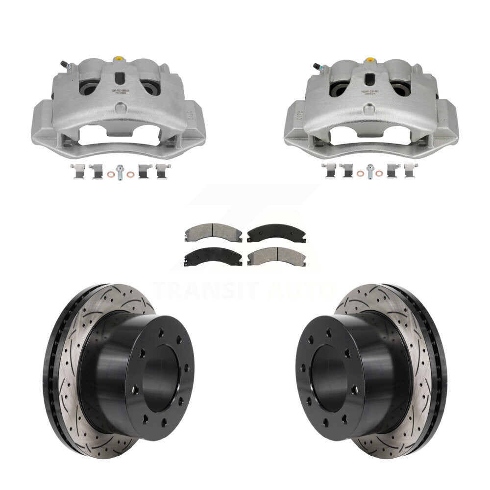 Rear Brake Coated Caliper Drill Slot Rotors Semi-Metallic Pad Kit For GMC Sierra 3500 HD KCD-100676S