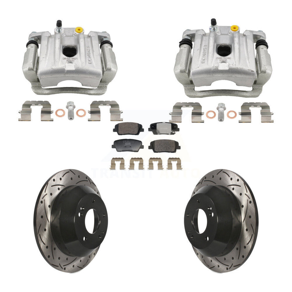 Rear Brake Caliper Drill Slotted Rotors Ceramic Pad Kit For Hyundai Santa Fe Kia Sorento KCD-100676T