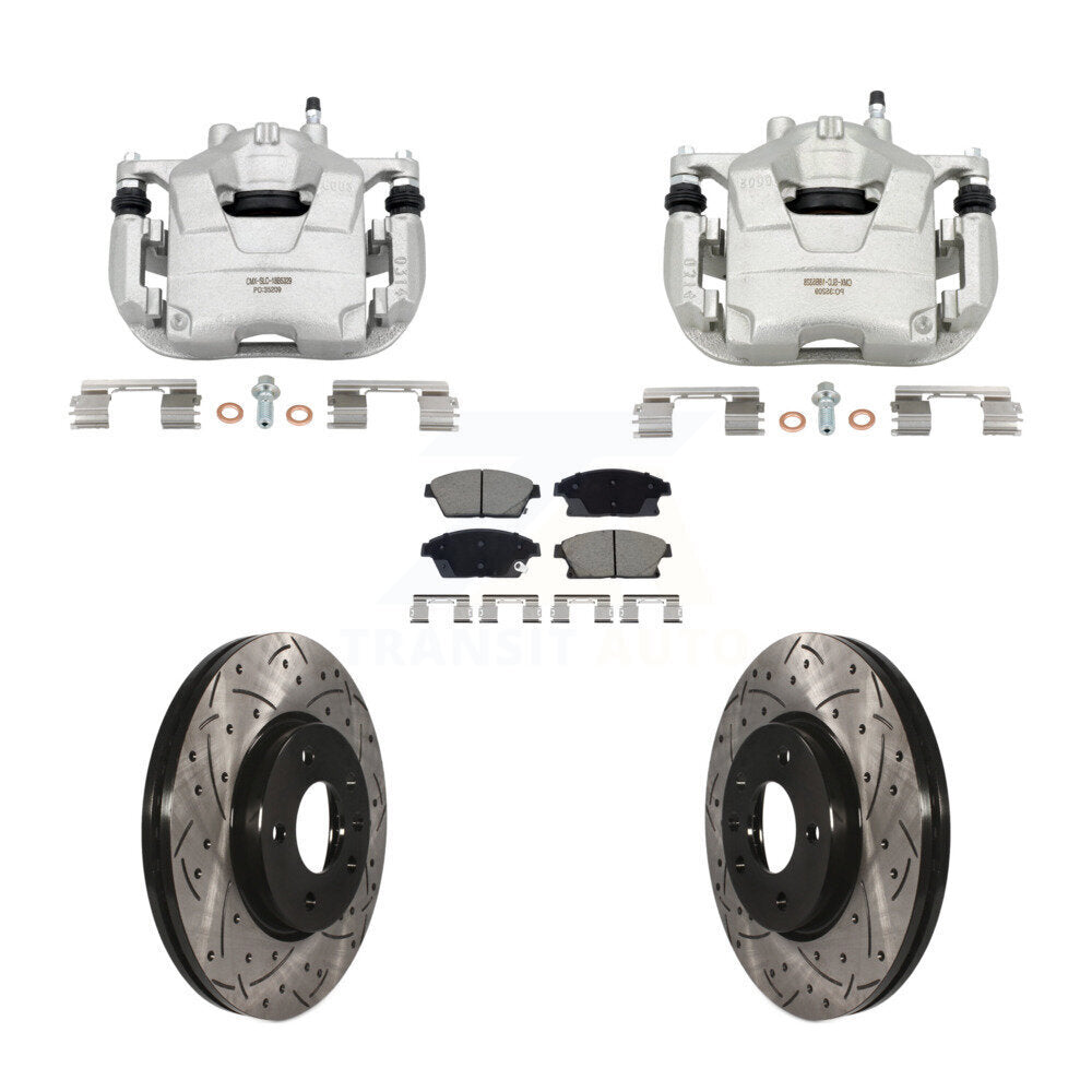 Front Brake Caliper Drill Slotted Rotor Ceramic Pad Kit For Chevrolet Cruze Buick Verano KCD-100677C