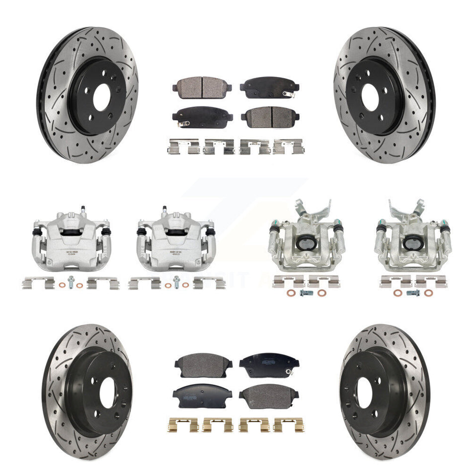 Front Rear Brake Caliper Drill Slotted Rotors Semi-Metallic Pad Kit (10Pc) For Chevrolet KCD-100677P