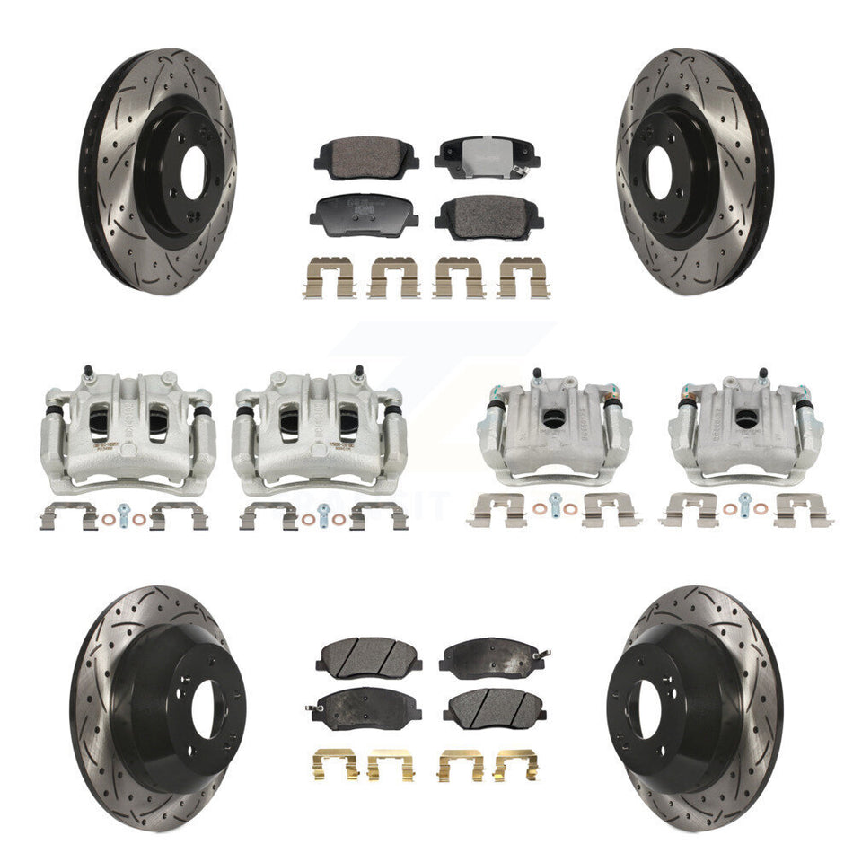 Front Rear Brake Caliper Drill Slot Rotor Ceramic Pad Kit (10Pc) For Hyundai Santa Fe XL KCD-100679T