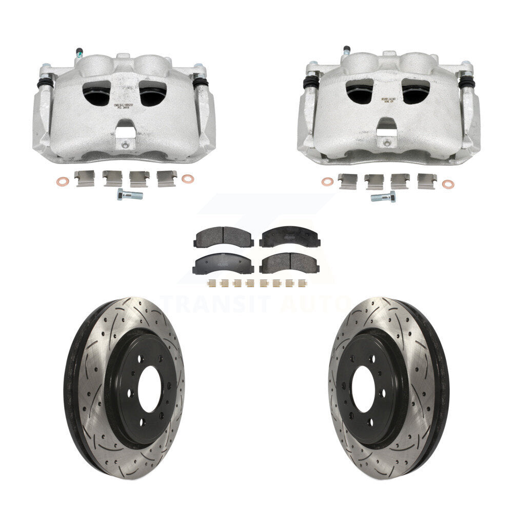 Front Brake Caliper Drilled Slot Rotor Semi-Metallic Pad Kit For Ford Expedition Lincoln KCD-100680P