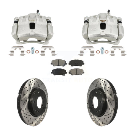 Front Brake Caliper Drill Slotted Rotors Semi-Metallic Pad Kit For Hyundai Elantra Coupe KCD-100680S