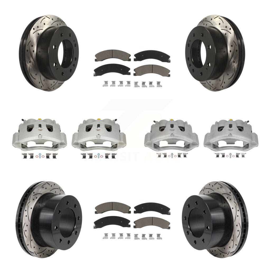 Front Rear Brake Caliper Drill Slot Rotors Ceramic Pad Kit (10Pc) For GMC Sierra 3500 HD KCD-100681C