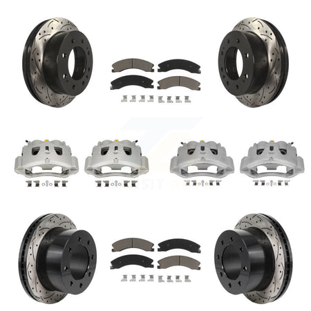 Front Rear Brake Caliper Drill Slot Rotors Ceramic Pad Kit (10Pc) For GMC Sierra 3500 HD KCD-100681C