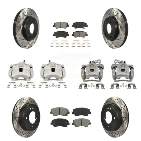 Front Rear Brake Caliper Drill Slot Rotor Semi-Metallic Pad Kit (10Pc) For Hyundai Coupe KCD-100681S