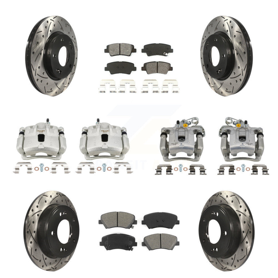 Front Rear Brake Caliper Drill Slot Rotor Semi-Metallic Pad Kit (10Pc) For Hyundai Coupe KCD-100681S