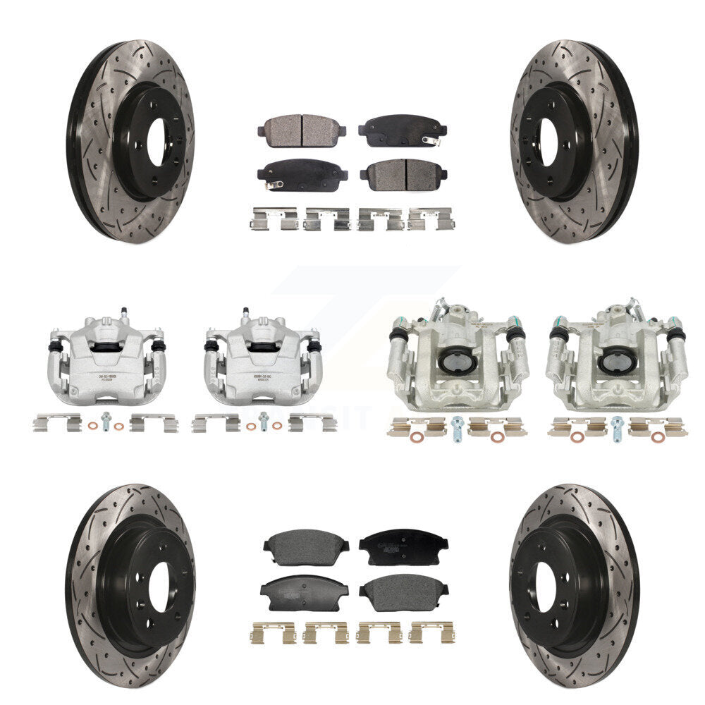 Front Rear Brake Caliper Drill Slotted Rotors Ceramic Pad Kit (10Pc) For Chevrolet Cruze KCD-100681T