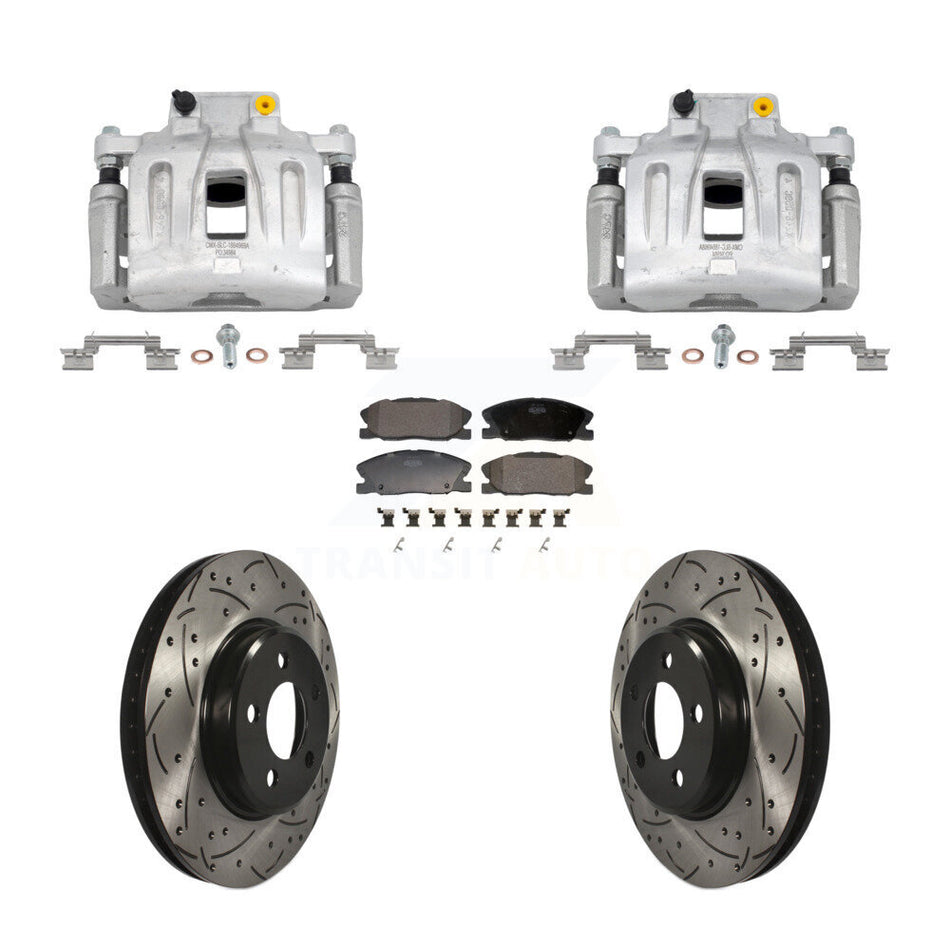 Front Disc Brake Coated Caliper Drill Slot Rotor Semi-Metallic Pad Kit For Dodge Charger KCD-100682P