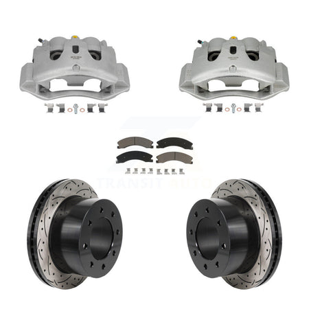 Rear Brake Caliper Drill Slotted Rotors Ceramic Pad Kit For GMC Sierra 3500 HD Chevrolet KCD-100683C