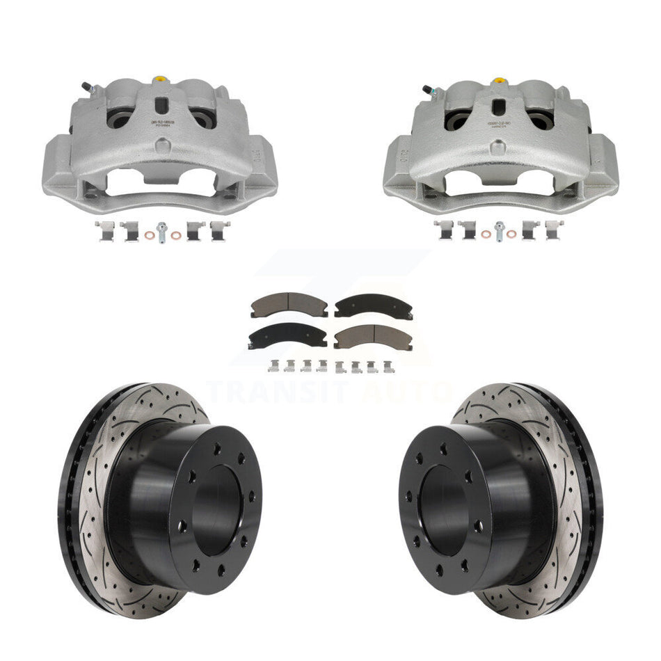 Rear Brake Caliper Drill Slotted Rotors Ceramic Pad Kit For GMC Sierra 3500 HD Chevrolet KCD-100683C