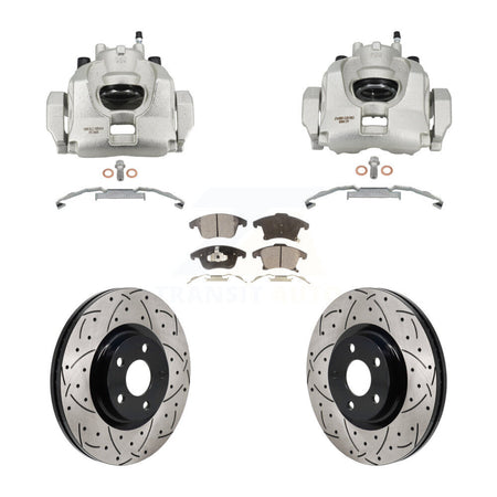 Front Disc Brake Coated Caliper Drilled Slot Rotor Semi-Metallic Pad Kit For Lincoln MKZ KCD-100683P
