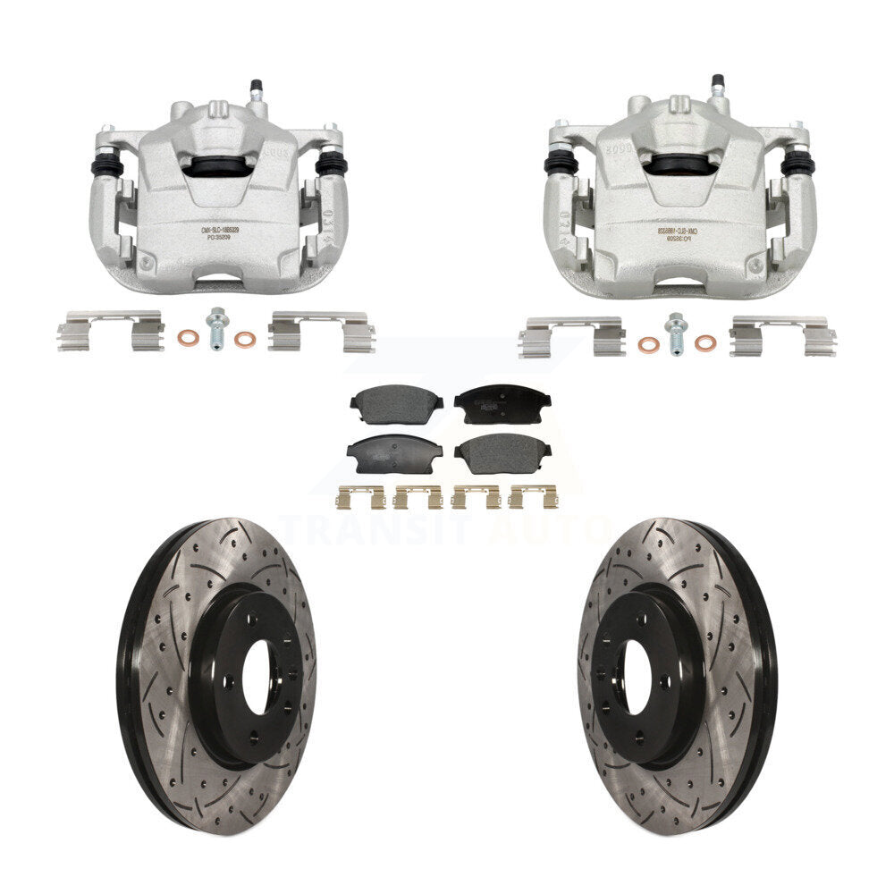 Front Brake Caliper Drill Slotted Rotor Ceramic Pad Kit For Chevrolet Cruze Buick Verano KCD-100683T