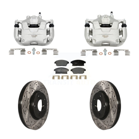 Front Brake Caliper Drill Slotted Rotor Ceramic Pad Kit For Chevrolet Cruze Buick Verano KCD-100683T