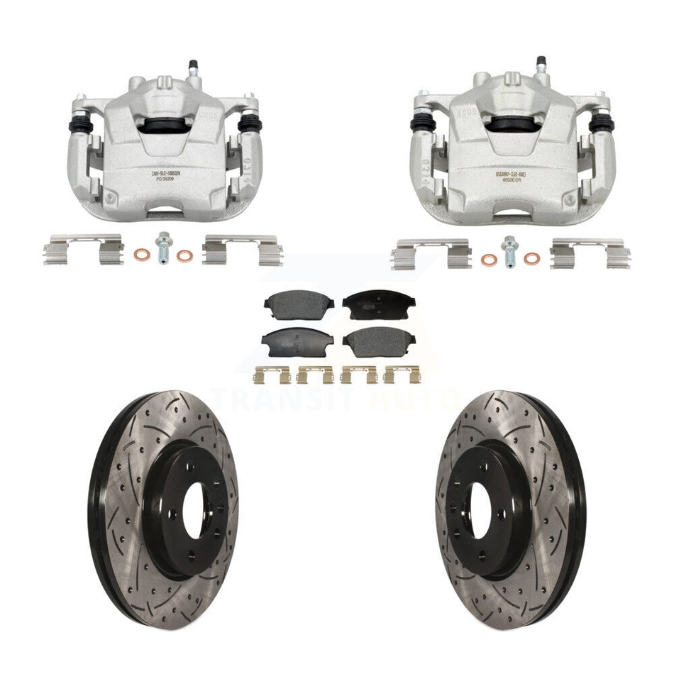 Front Brake Caliper Drill Slotted Rotor Ceramic Pad Kit For Chevrolet Cruze Buick Verano KCD-100683T