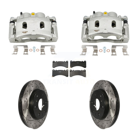 Front Brake Caliper Drill Slot Rotor Semi-Metallic Pad Kit For GMC Sierra 1500 Chevrolet KCD-100684P
