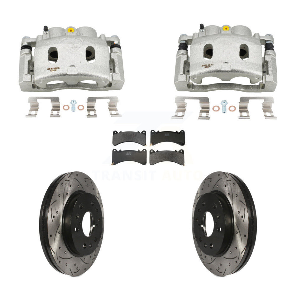 Front Brake Caliper Drill Slot Rotor Semi-Metallic Pad Kit For GMC Sierra 1500 Chevrolet KCD-100684P