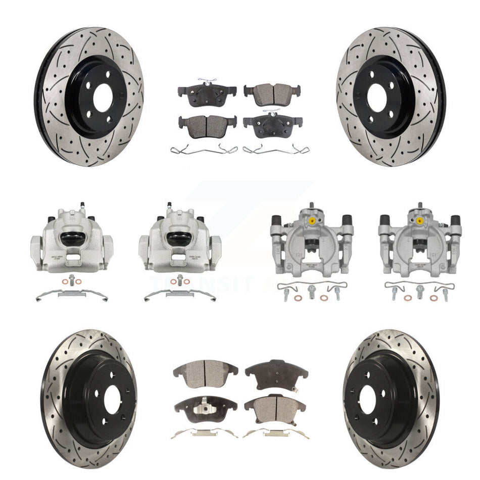 Front Rear Brake Caliper Drilled Slot Rotor Semi-Metallic Pad Kit (10Pc) For Lincoln MKZ KCD-100685P