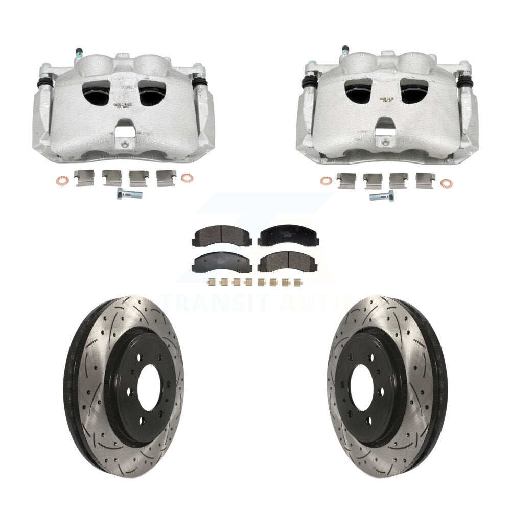 Front Brake Coated Caliper Drill Slot Rotors Ceramic Pad Kit For Ford Expedition Lincoln KCD-100685T