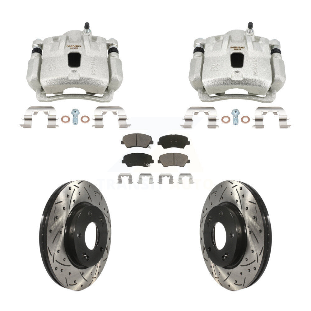 Front Brake Coated Caliper Drill Slotted Rotor Ceramic Pad Kit For Hyundai Elantra Coupe KCD-100687C