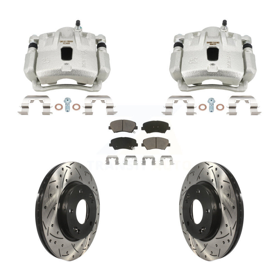 Front Brake Coated Caliper Drill Slotted Rotor Ceramic Pad Kit For Hyundai Elantra Coupe KCD-100687C