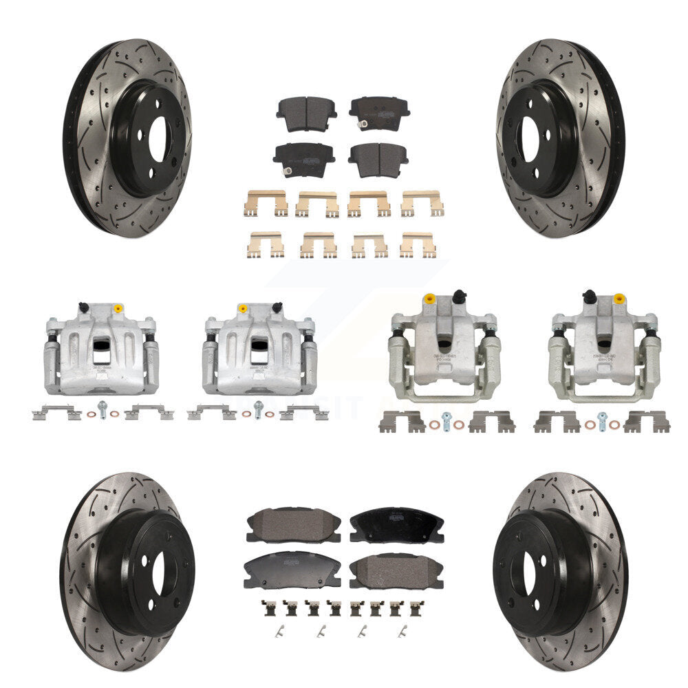 Front Rear Brake Caliper Drill Slot Rotor Semi-Metallic Pad Kit (10Pc) For Dodge Charger KCD-100688P