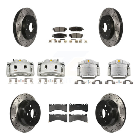 Front Rear Brake Caliper Drill Slot Rotor Semi-Metallic Pad Kit (10Pc) For GMC Sierra XL KCD-100689P