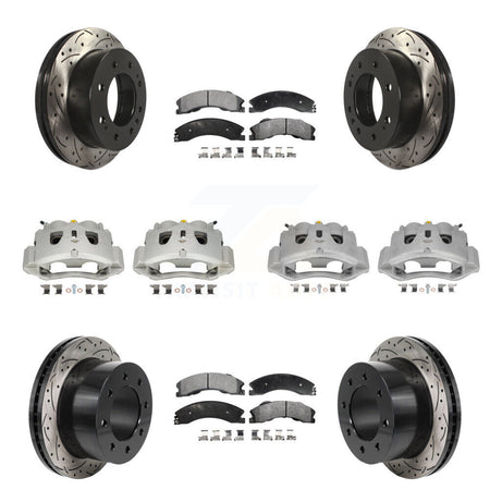 Front Rear Brake Caliper Drill Slot Rotor Semi-Metallic Pad Kit (10Pc) For GMC Sierra HD KCD-100690P