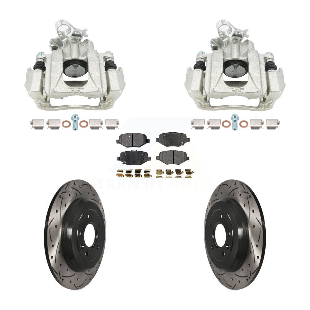 Rear Disc Brake Coated Caliper Drill Slot Rotors Semi-Metallic Pad Kit For Ford Explorer KCD-100692P
