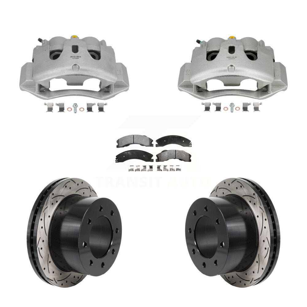 Rear Brake Coated Caliper Drill Slot Rotors Semi-Metallic Pad Kit For GMC Sierra 3500 HD KCD-100693P