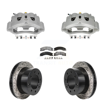 Rear Brake Coated Caliper Drill Slot Rotors Semi-Metallic Pad Kit For GMC Sierra 3500 HD KCD-100693P