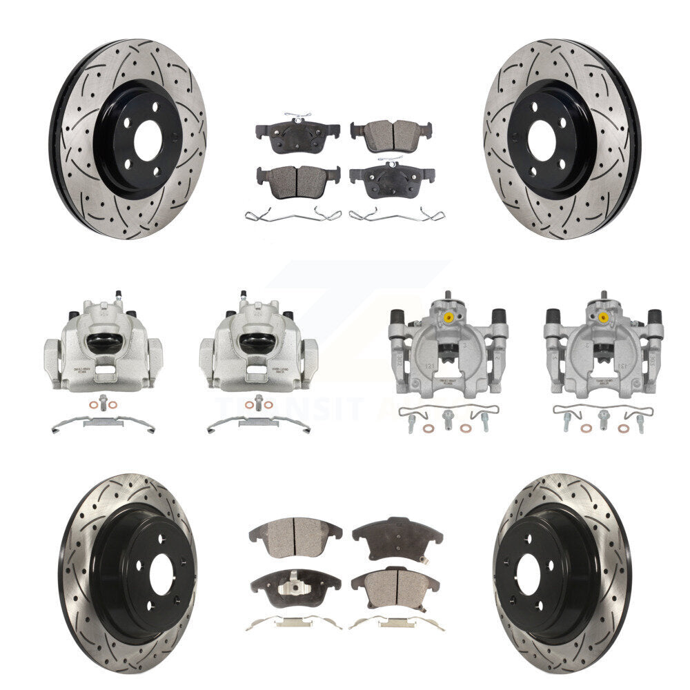 Front Rear Brake Coated Caliper Drill Slot Rotors Ceramic Pad Kit (10Pc) For Lincoln MKZ KCD-100693T