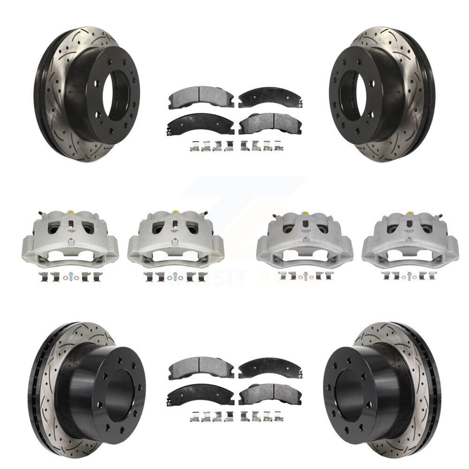 Front Rear Brake Caliper Drill Slot Rotors Ceramic Pad Kit (10Pc) For GMC Sierra 3500 HD KCD-100695T