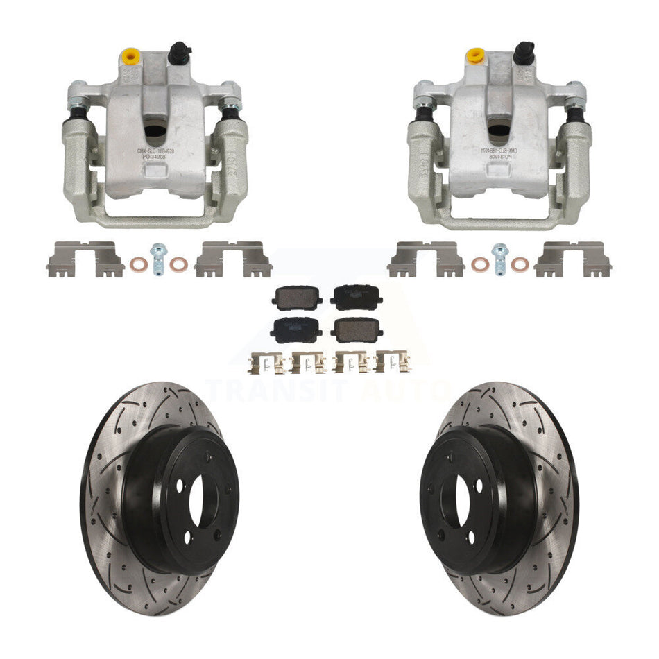 Rear Disc Brake Coated Caliper Drilled Slotted Rotor & Ceramic Pad Kit For Dodge Charger KCD-100696T