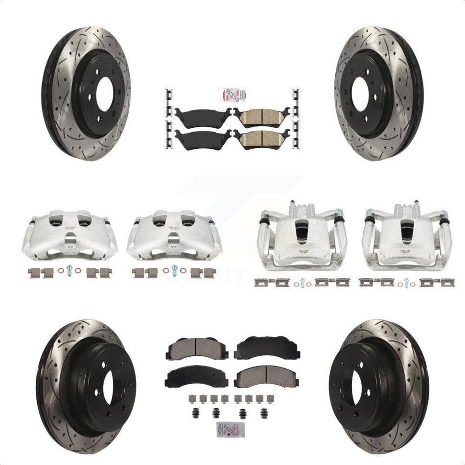 Front Rear Disc Brake Coated Caliper Drilled Slotted Rotors And Ceramic Pads Kit (10Pc) For Ford F-150 KCD-100698N by Transit Auto