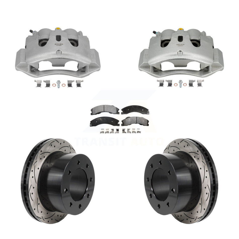 Rear Brake Caliper Drill Slotted Rotors Ceramic Pad Kit For GMC Sierra 3500 HD Chevrolet KCD-100698T