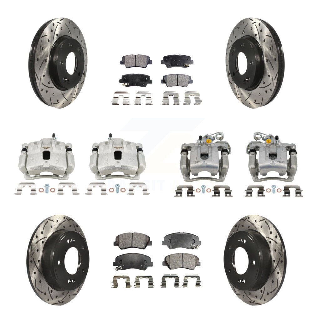 Front Rear Brake Caliper Drill Slotted Rotors Ceramic Pad Kit (10Pc) For Hyundai Elantra KCD-100703T