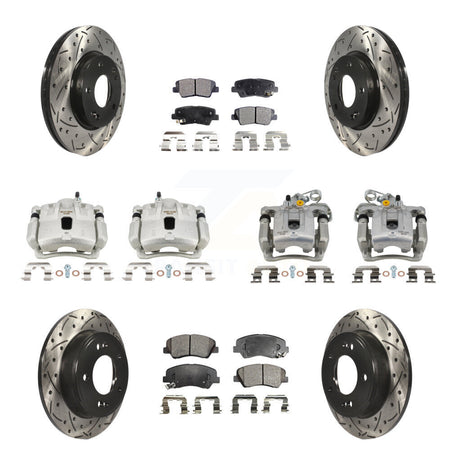 Front Rear Brake Caliper Drill Slotted Rotors Ceramic Pad Kit (10Pc) For Hyundai Elantra KCD-100703T