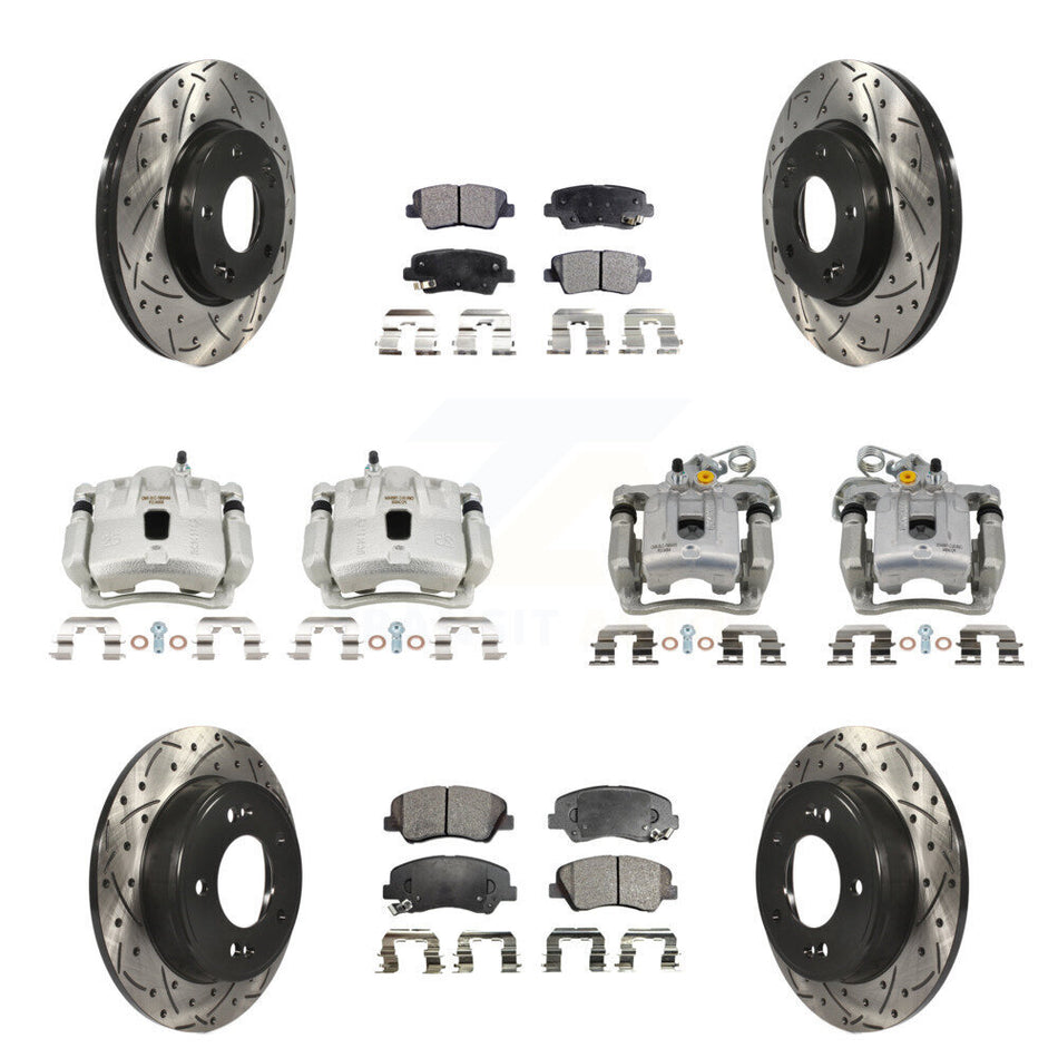 Front Rear Brake Caliper Drill Slotted Rotors Ceramic Pad Kit (10Pc) For Hyundai Elantra KCD-100703T