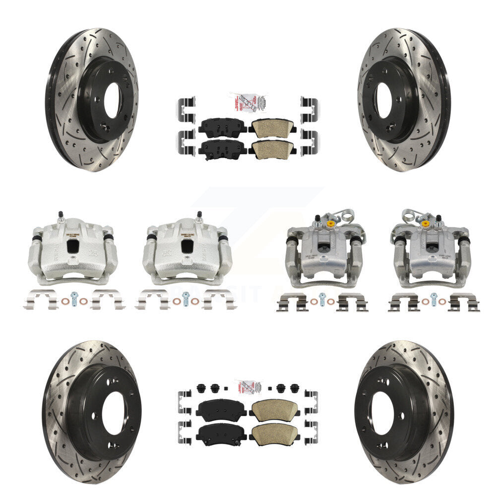 Front Rear Brake Caliper Drill Slotted Rotors Ceramic Pad Kit (10Pc) For Hyundai Elantra KCD-100705N
