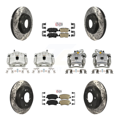 Front Rear Brake Caliper Drill Slotted Rotors Ceramic Pad Kit (10Pc) For Hyundai Elantra KCD-100707N