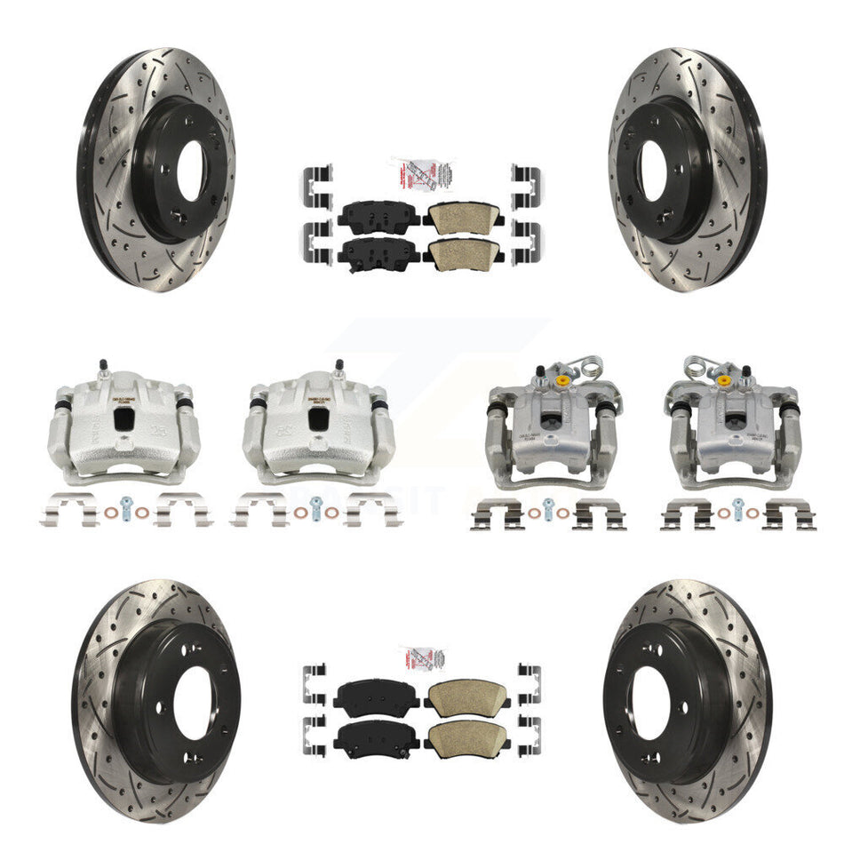 Front Rear Brake Caliper Drill Slotted Rotors Ceramic Pad Kit (10Pc) For Hyundai Elantra KCD-100707N
