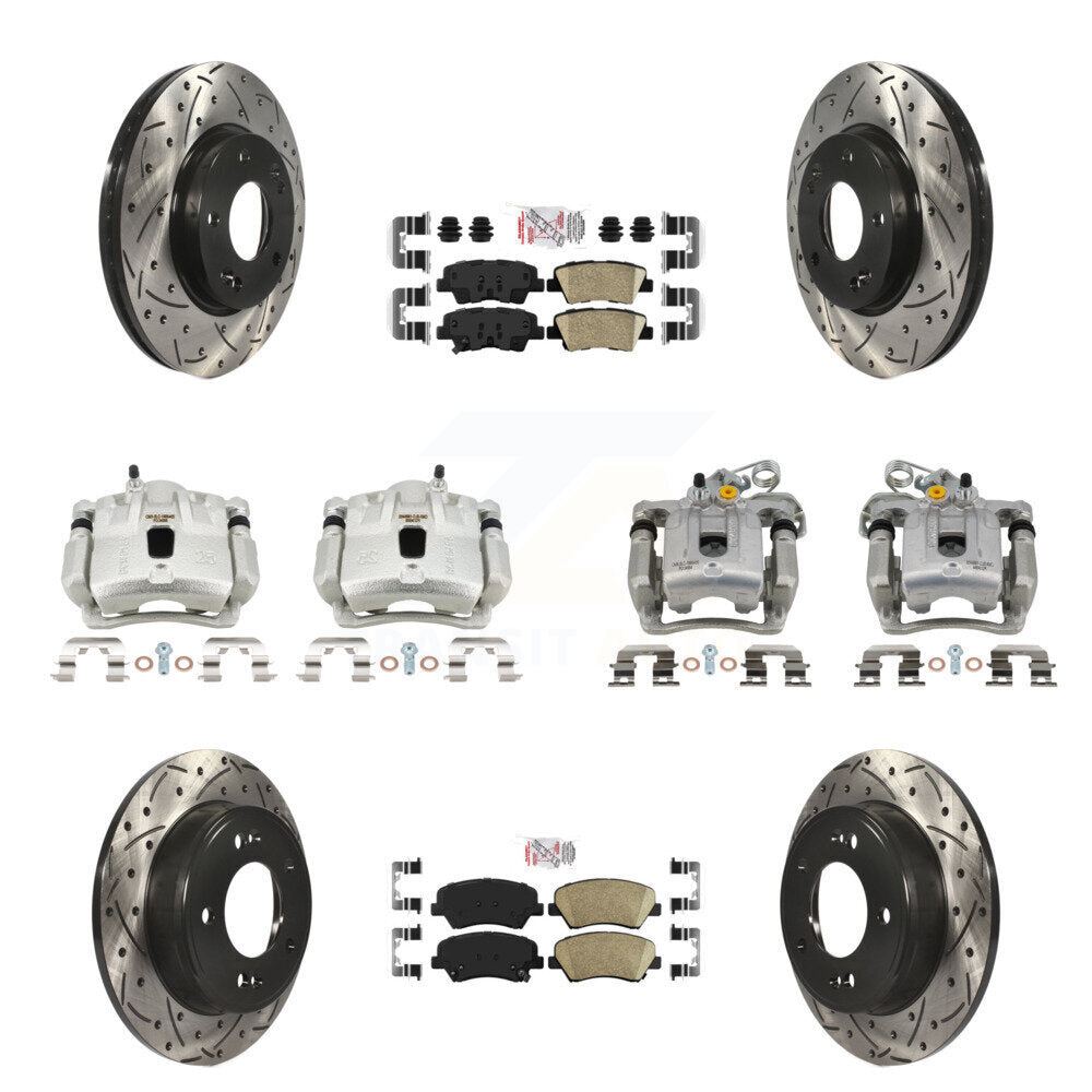Front Rear Brake Caliper Drill Slotted Rotors Ceramic Pad Kit (10Pc) For Hyundai Elantra KCD-100708N