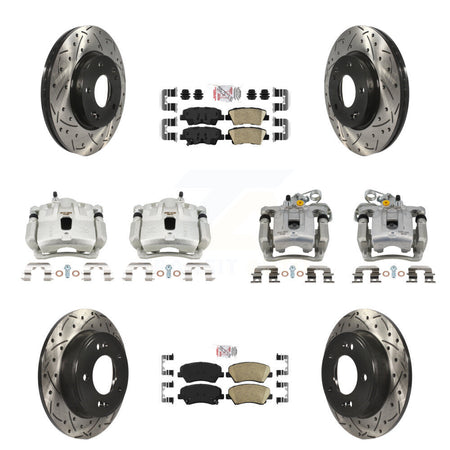 Front Rear Brake Caliper Drill Slotted Rotors Ceramic Pad Kit (10Pc) For Hyundai Elantra KCD-100708N