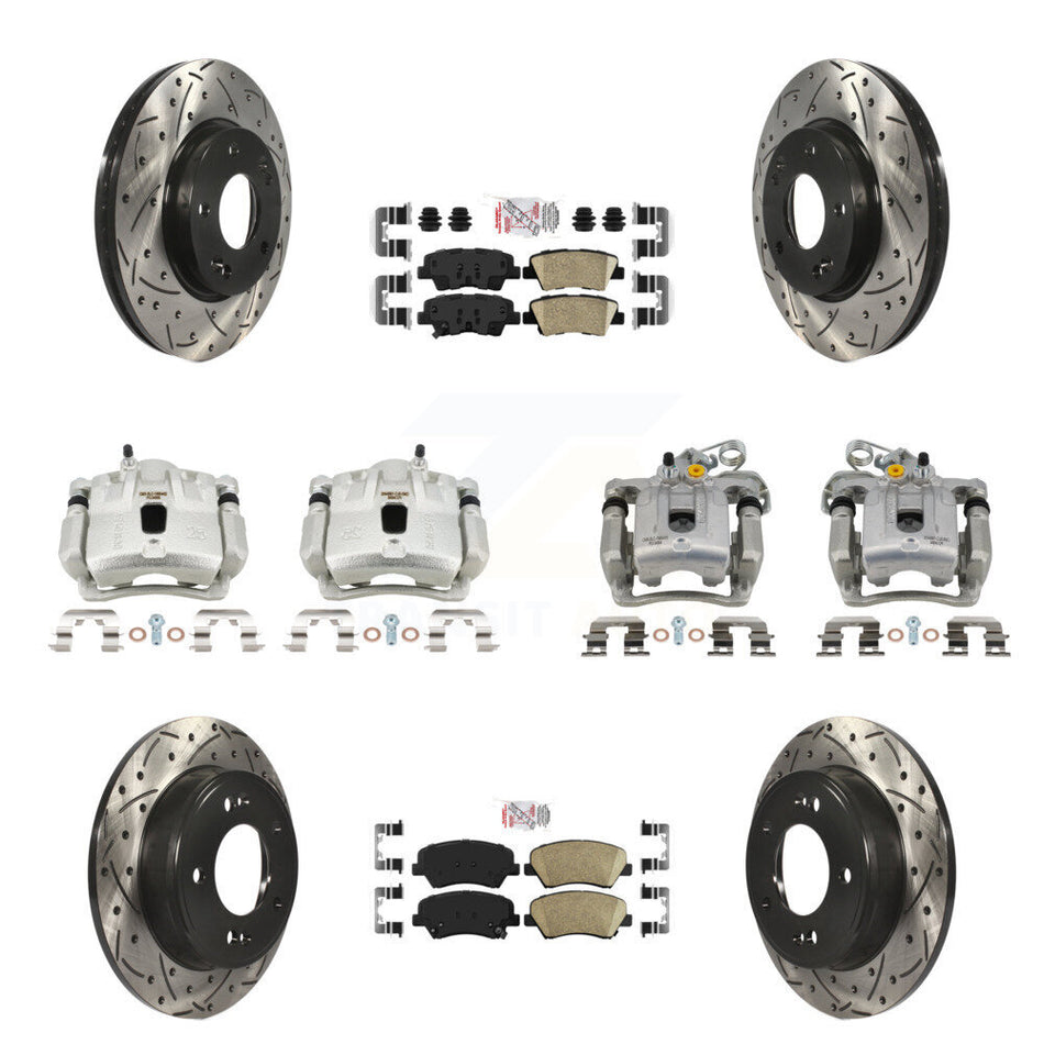 Front Rear Brake Caliper Drill Slotted Rotors Ceramic Pad Kit (10Pc) For Hyundai Elantra KCD-100708N