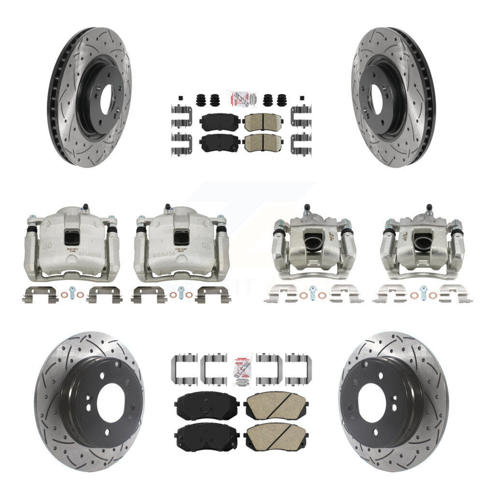 Front Rear Brake Coat Caliper Drill Slot Rotor Ceramic Pad Kit (10Pc) For Hyundai Tucson KCD-100710N