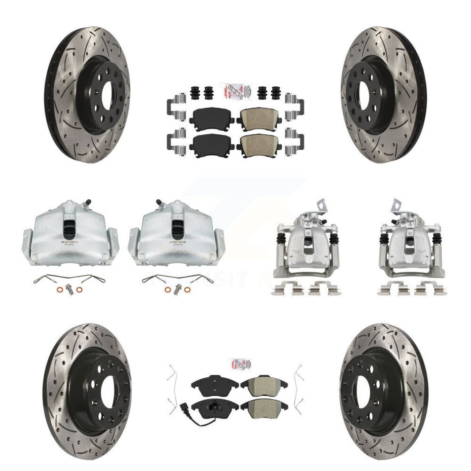 Front Rear Brake Caliper Drilled Slot Rotor Ameribrakes Pad Kit (10Pc) For Volkswagen CC KCD-100712N